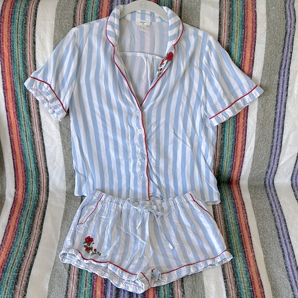 Forever 21 Seersucker Retro Stripe Woven Pajama Set Size Small - Picture 1 of 9